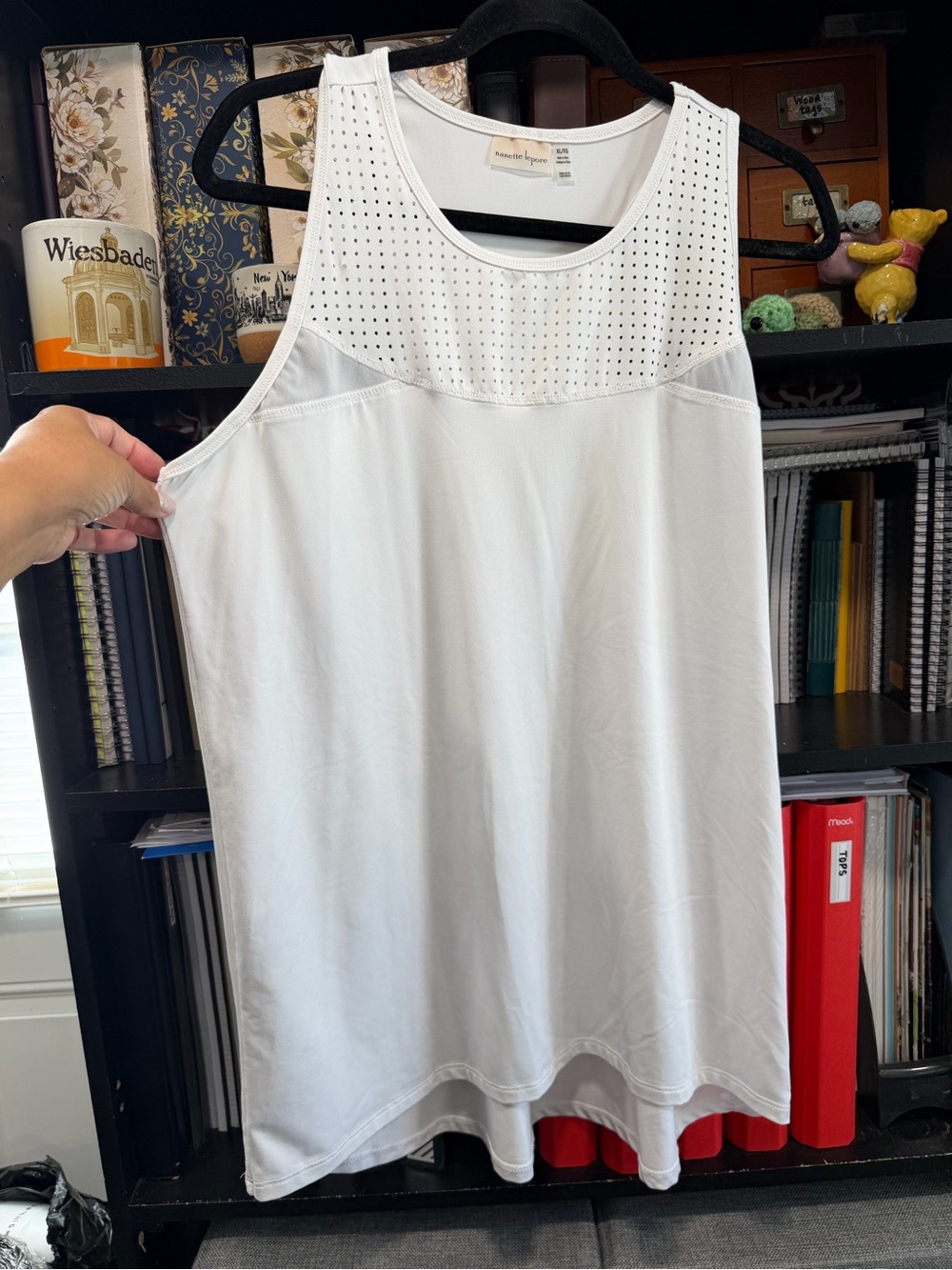 Nanette Lepore White Sleeveless Perforated Yoke Chemise